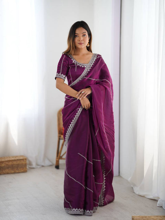 Party Wear Purple Color Jimmy Chu Silk Wear Saree For Women
