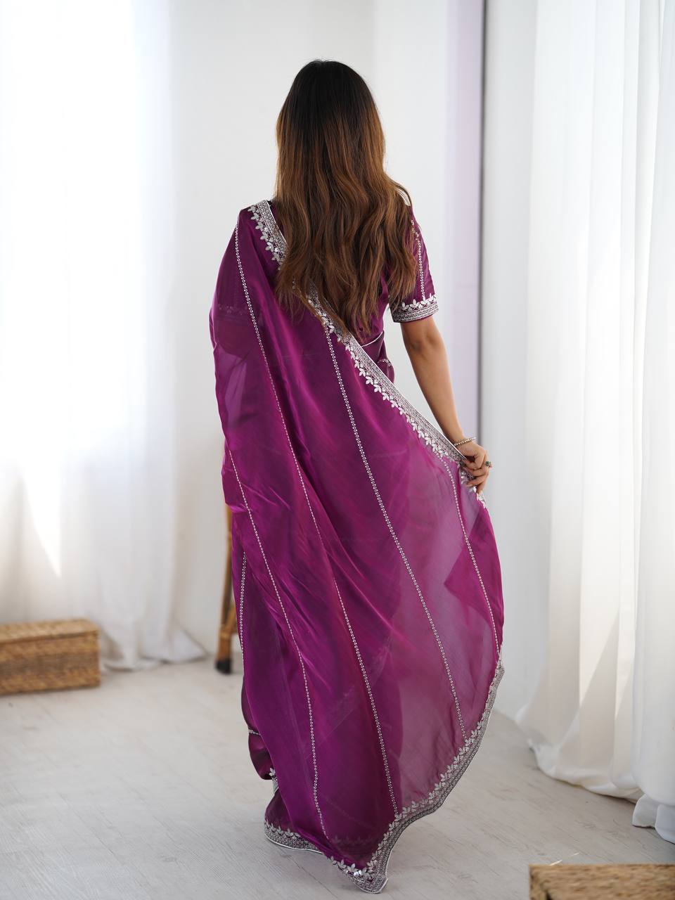 Party Wear Purple Color Jimmy Chu Silk Wear Saree For Women