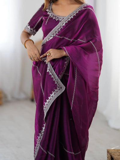 Party Wear Purple Color Jimmy Chu Silk Wear Saree For Women