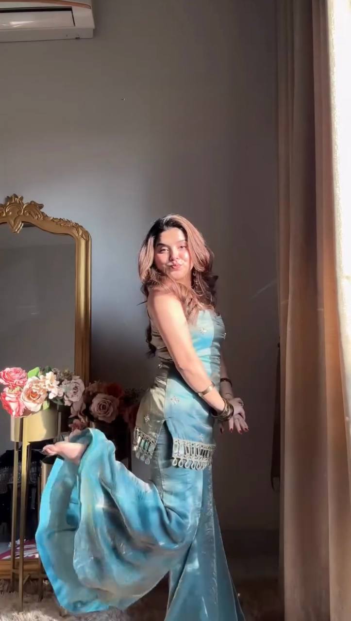 Sky Blue Color Fandy Silk With Sequence Work Sharara Suit For Wedding