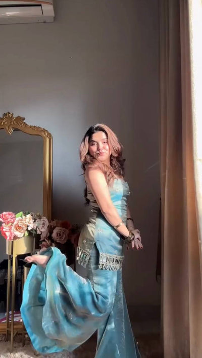 Sky Blue Color Fandy Silk With Sequence Work Sharara Suit For Wedding