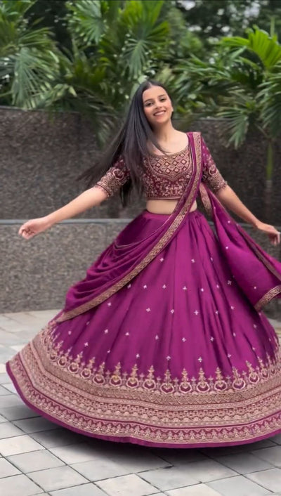Purple Color Chinon Silk With Embroidery Work Lehenga Choli