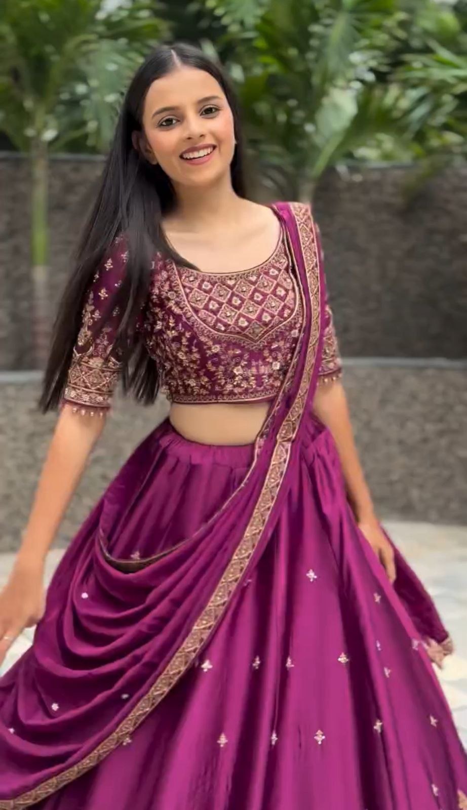 Purple Color Chinon Silk With Embroidery Work Lehenga Choli