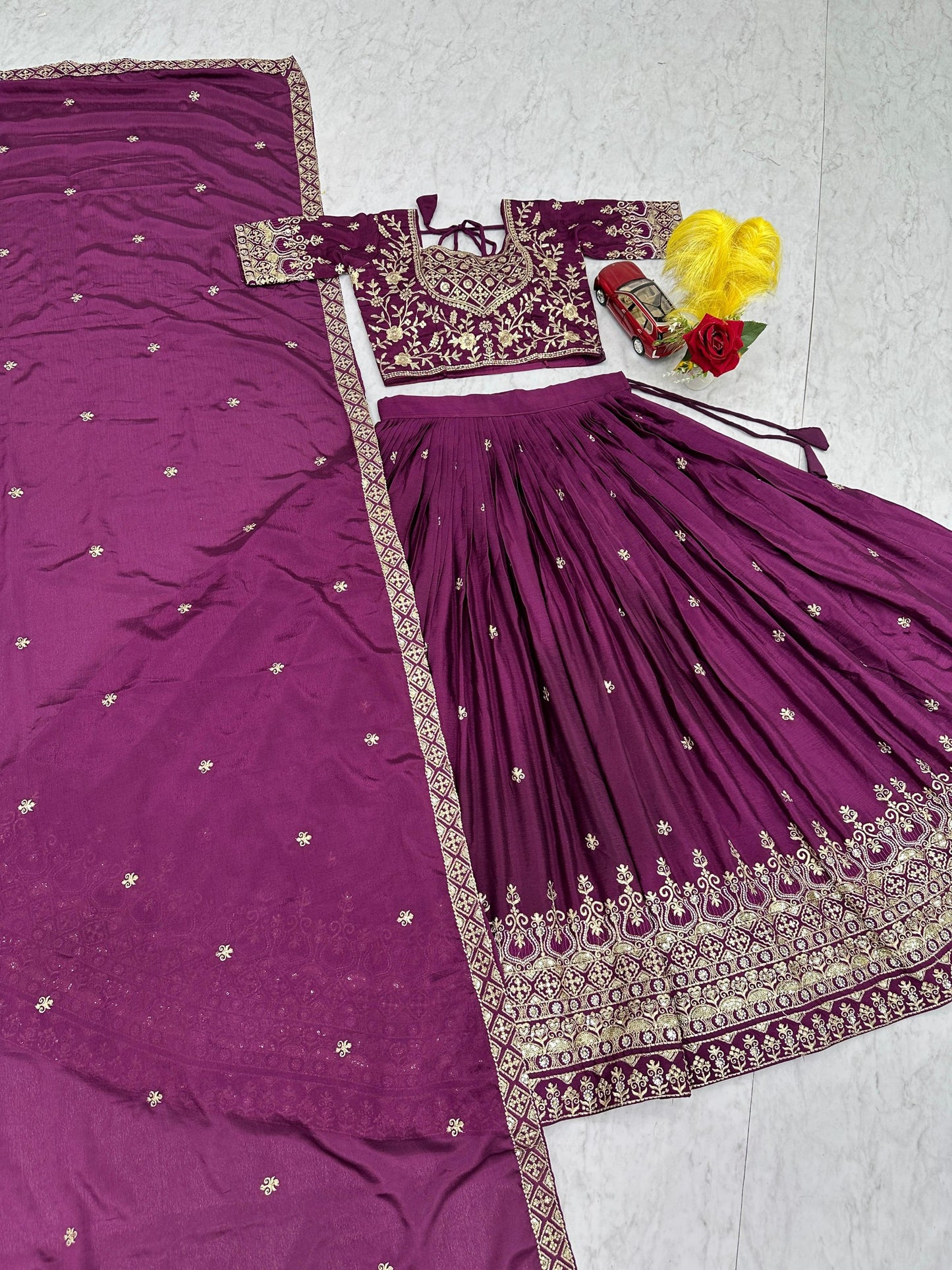 Purple Color Chinon Silk With Embroidery Work Lehenga Choli