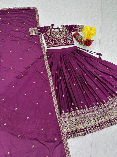 Purple Color Chinon Silk With Embroidery Work Lehenga Choli