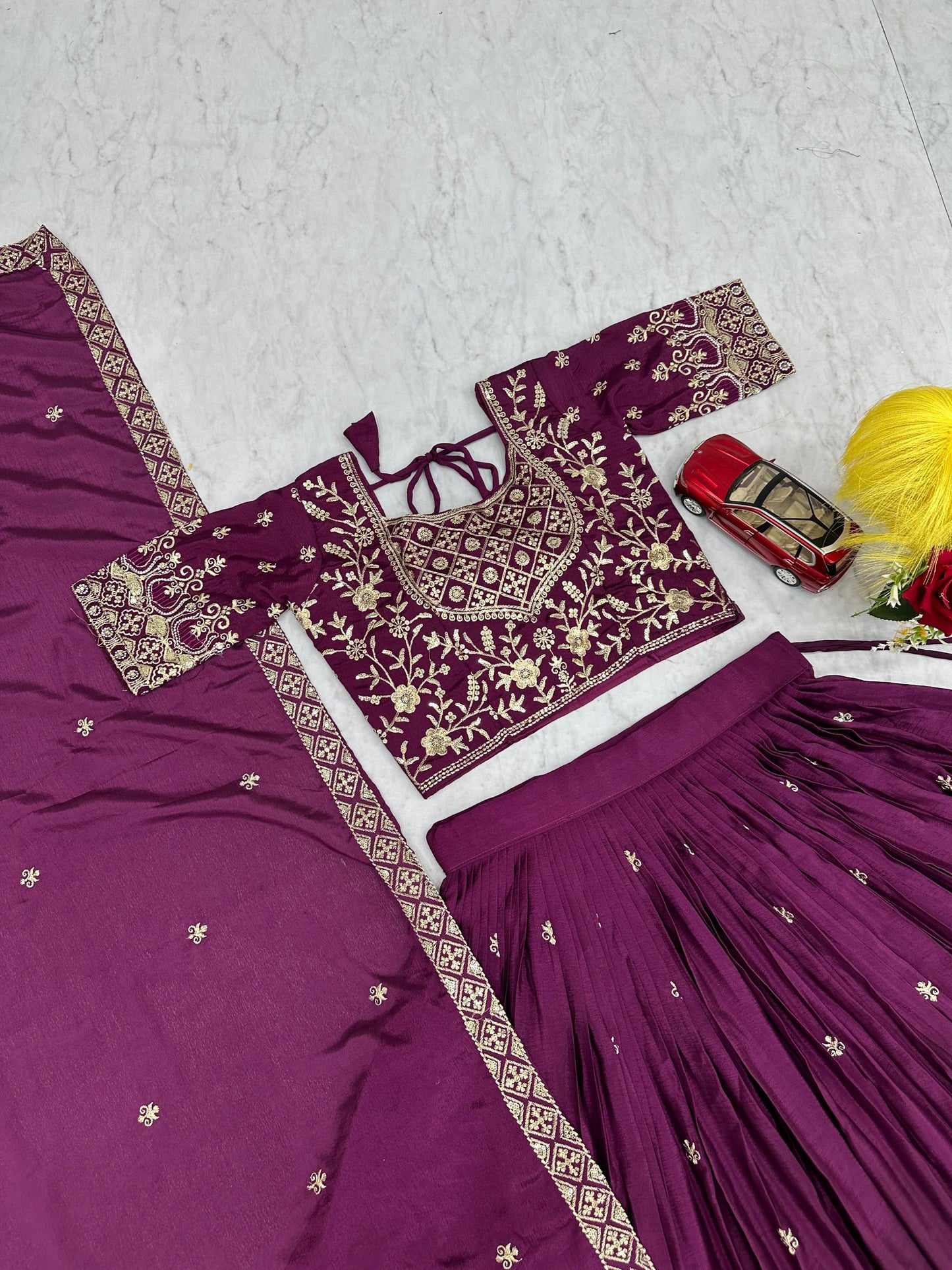 Purple Color Chinon Silk With Embroidery Work Lehenga Choli