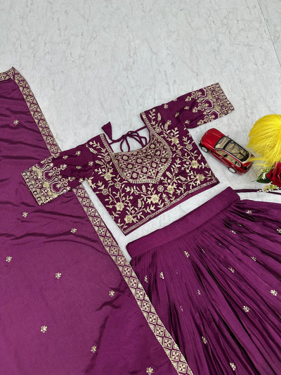 Purple Color Chinon Silk With Embroidery Work Lehenga Choli