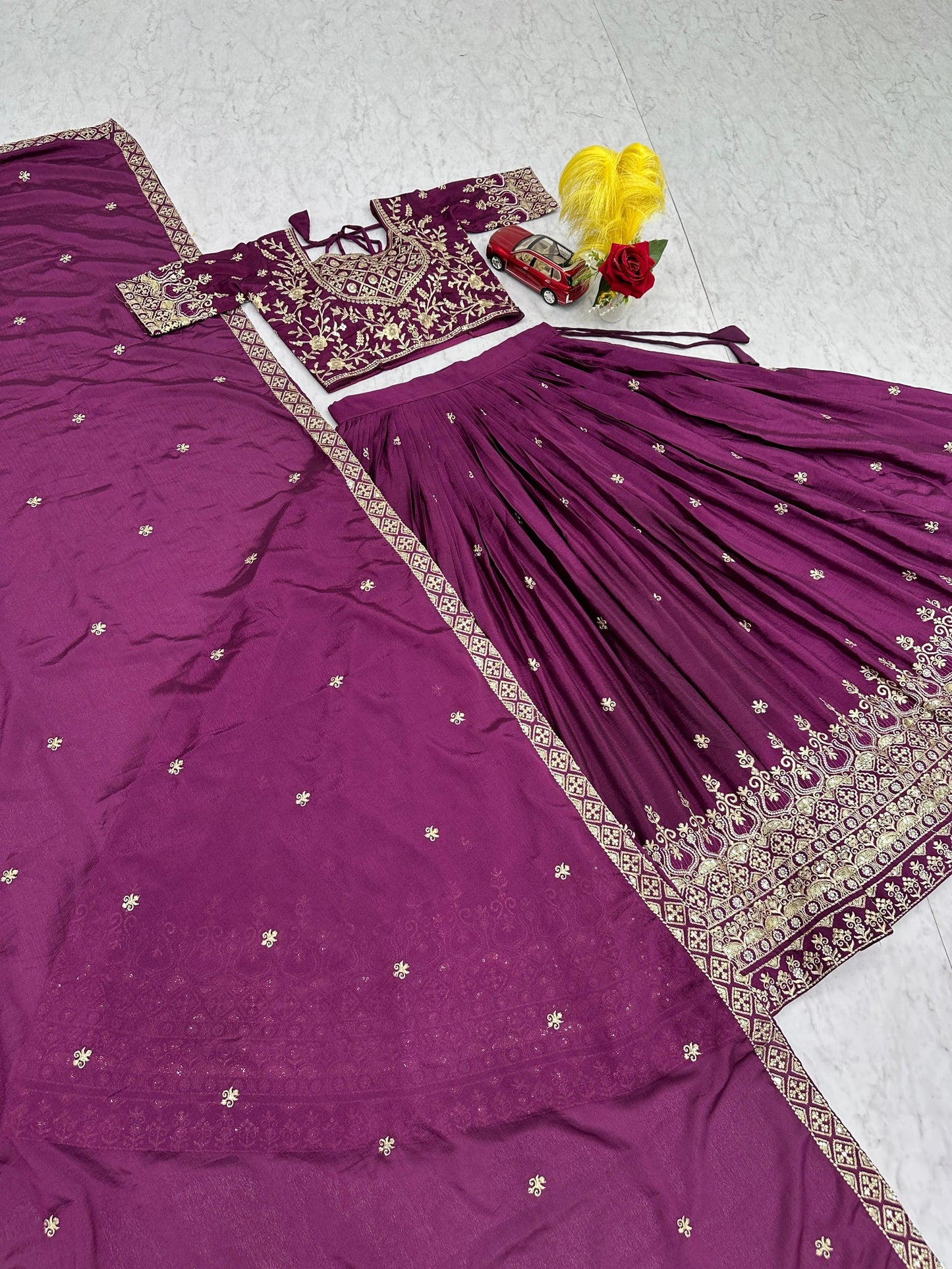 Purple Color Chinon Silk With Embroidery Work Lehenga Choli