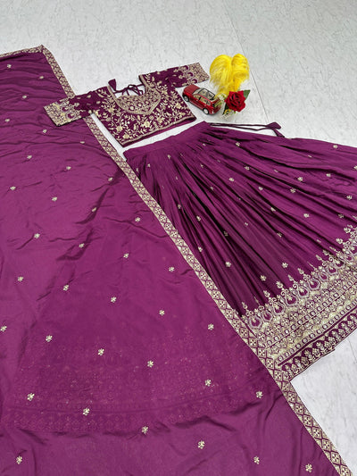 Purple Color Chinon Silk With Embroidery Work Lehenga Choli