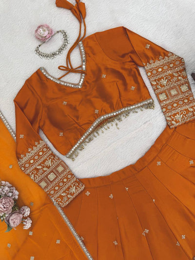 Rust Orange Color Japan Satin Silk Sequence Work Lehenga Choli
