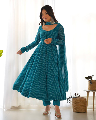 Sky Blue Color Georgette With Laheriya Printed Anarkali Suit