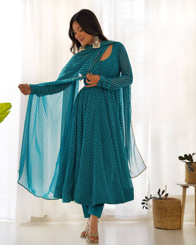 Sky Blue Color Georgette With Laheriya Printed Anarkali Suit