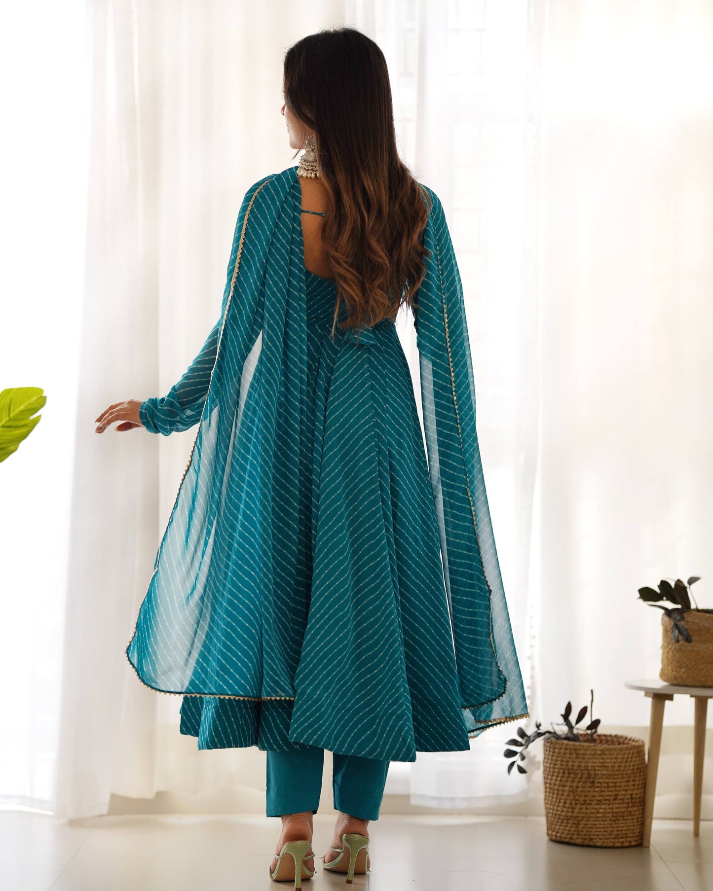 Sky Blue Color Georgette With Laheriya Printed Anarkali Suit