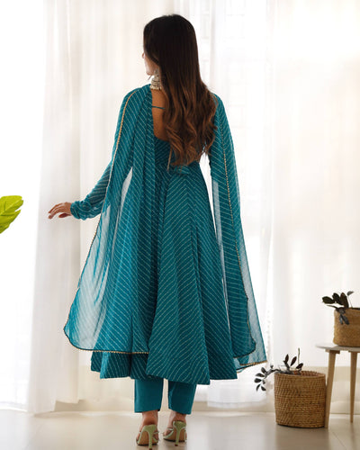 Sky Blue Color Georgette With Laheriya Printed Anarkali Suit