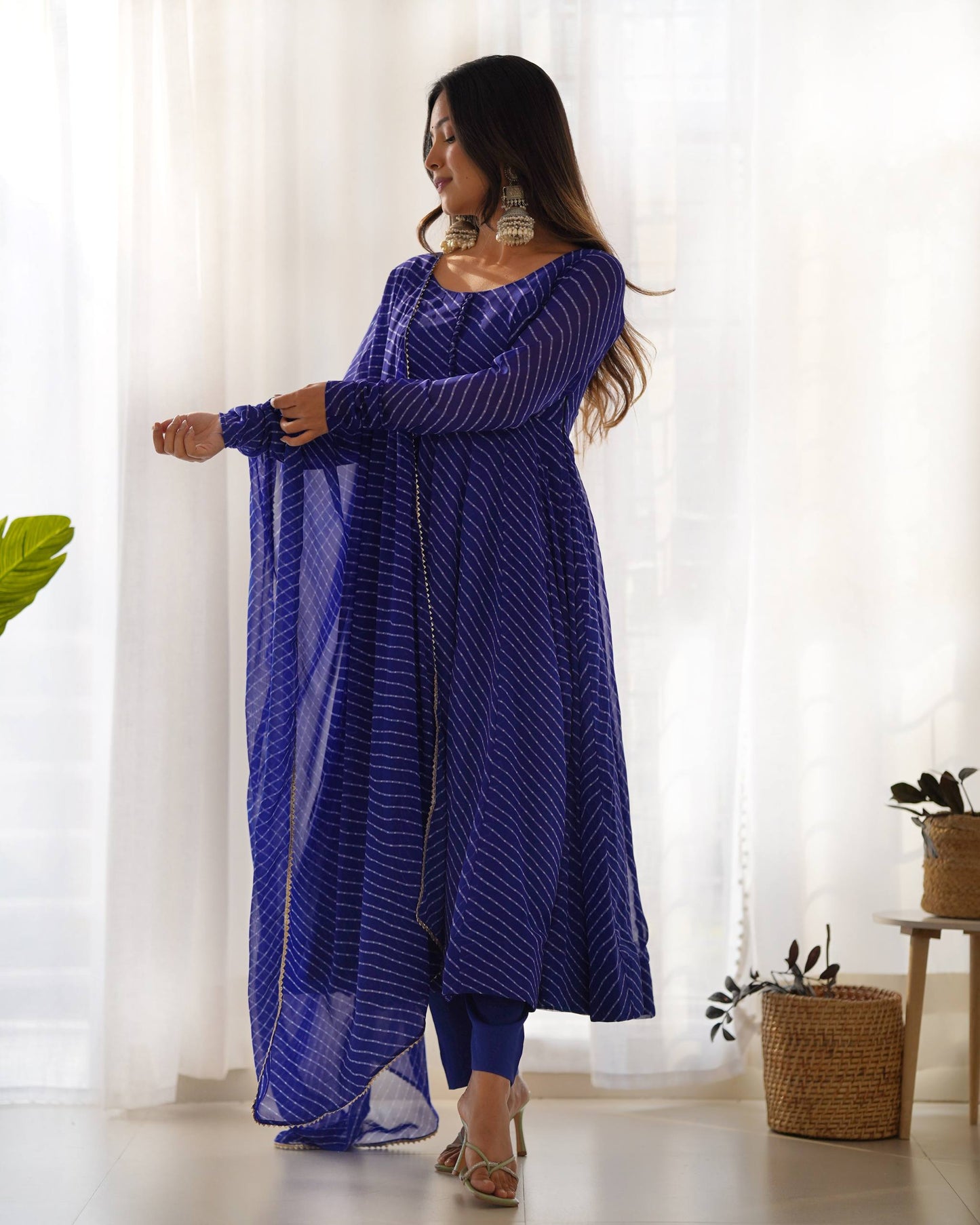 Royal Blue Color Three Piece Anarkali Suit For Festive Wear