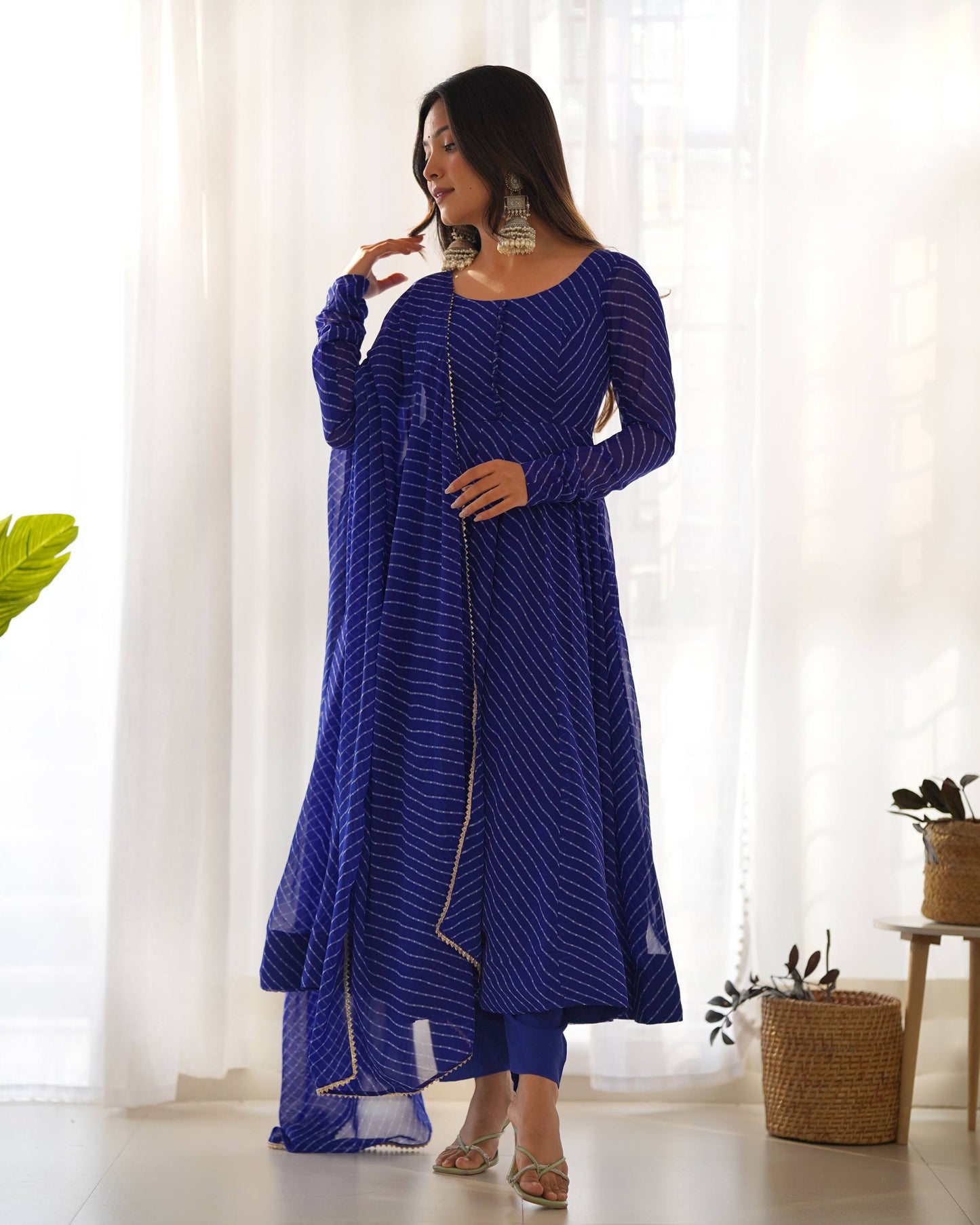 Royal Blue Color Three Piece Anarkali Suit For Festive Wear
