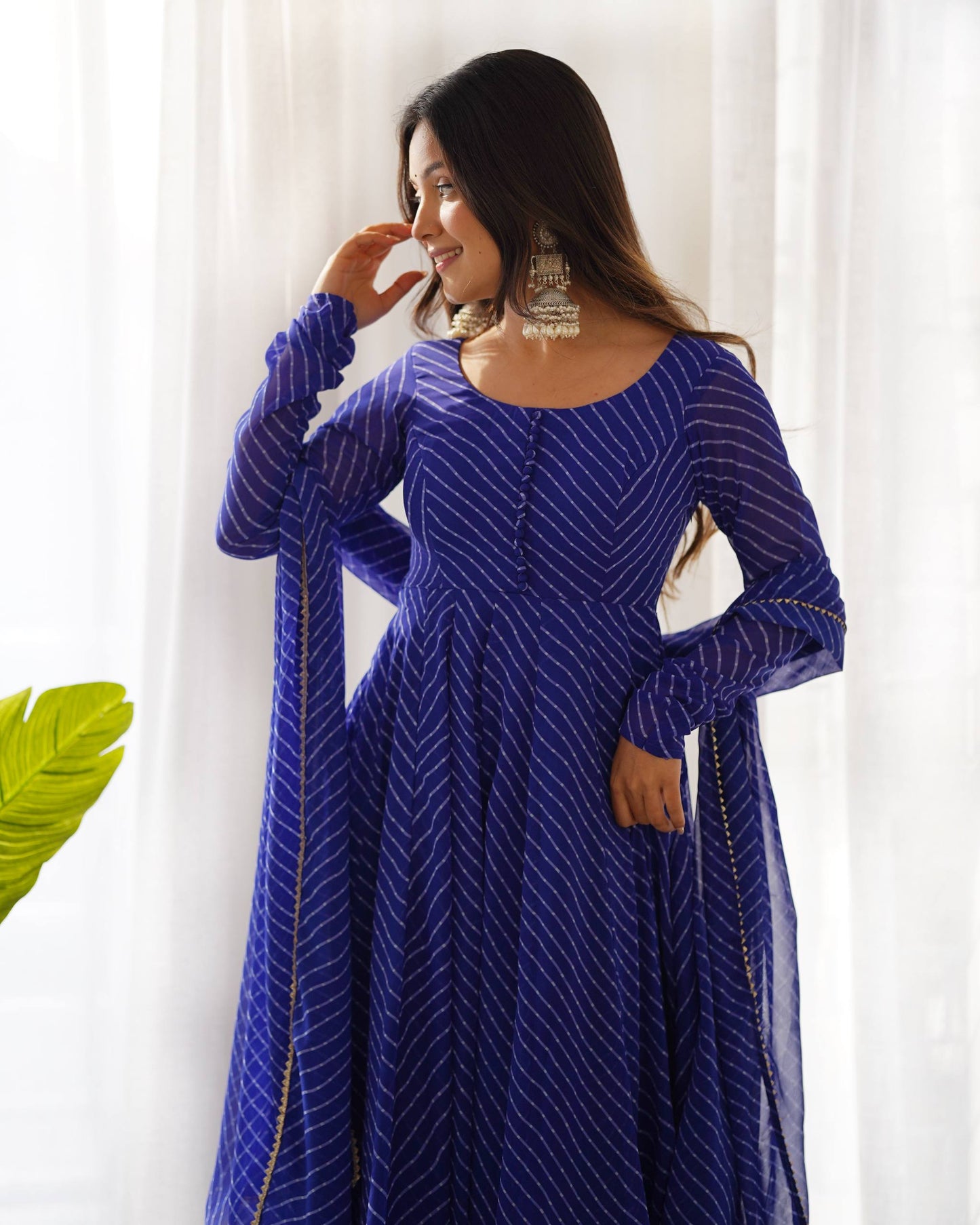 Royal Blue Color Three Piece Anarkali Suit For Festive Wear