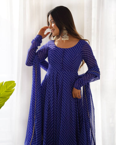 Royal Blue Color Three Piece Anarkali Suit For Festive Wear
