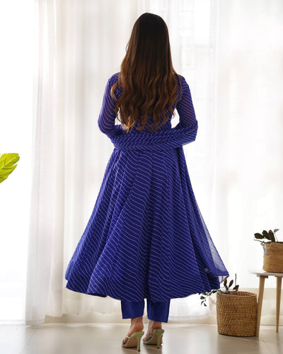 Royal Blue Color Three Piece Anarkali Suit For Festive Wear