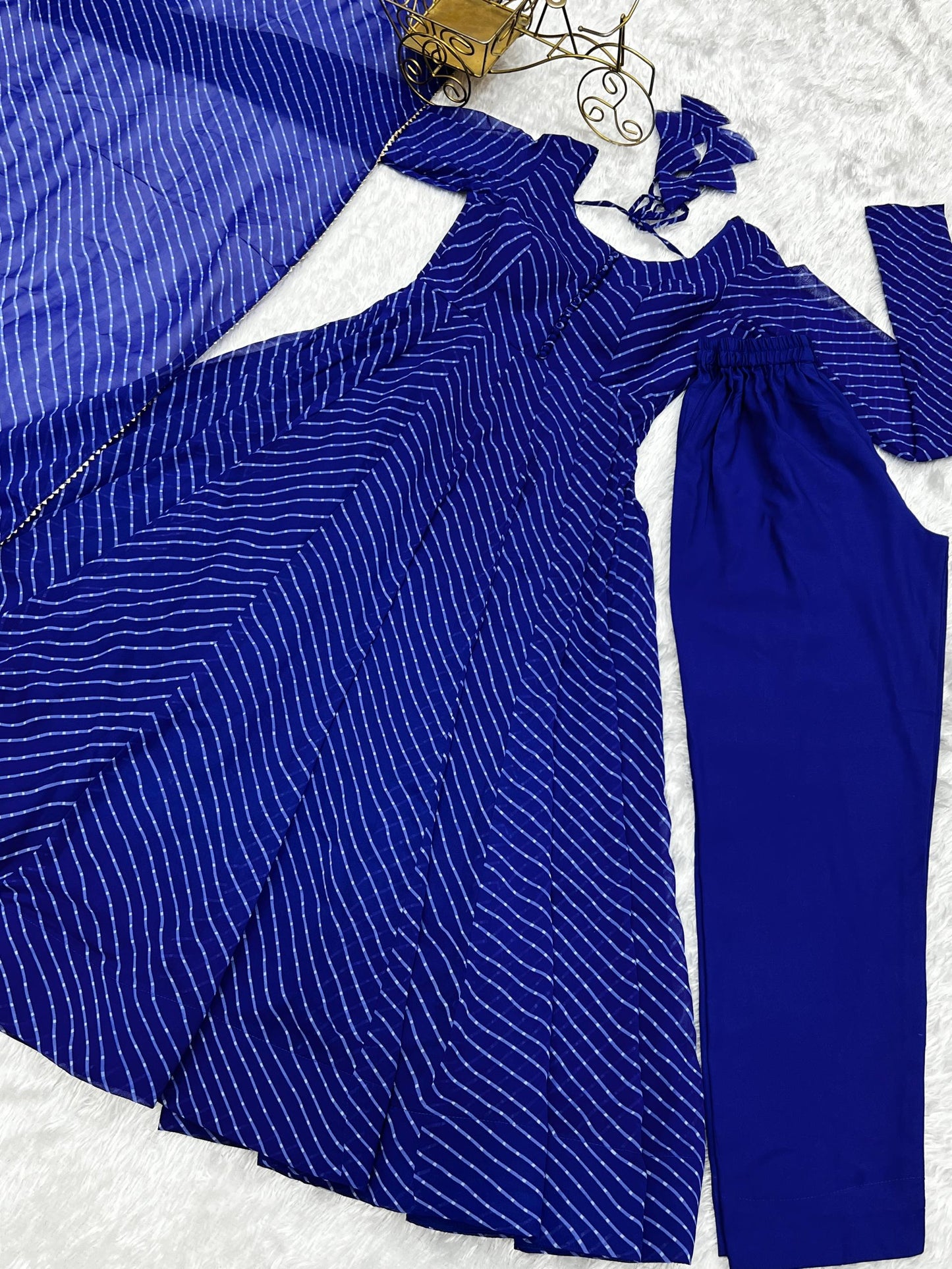 Royal Blue Color Three Piece Anarkali Suit For Festive Wear