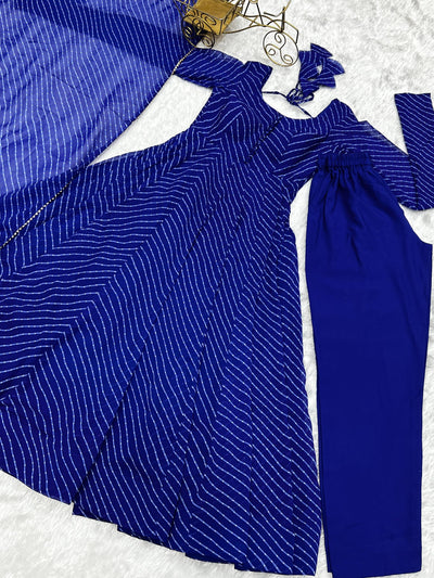 Royal Blue Color Three Piece Anarkali Suit For Festive Wear