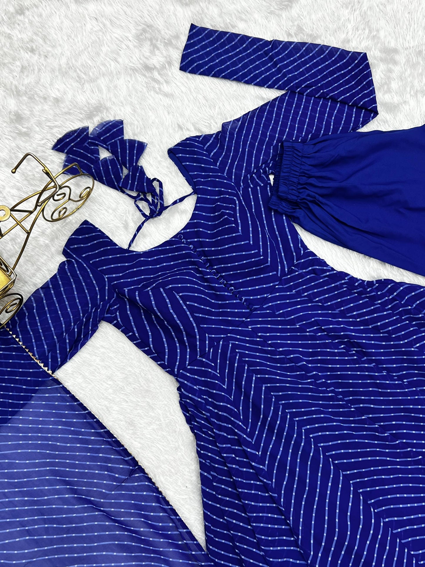 Royal Blue Color Three Piece Anarkali Suit For Festive Wear