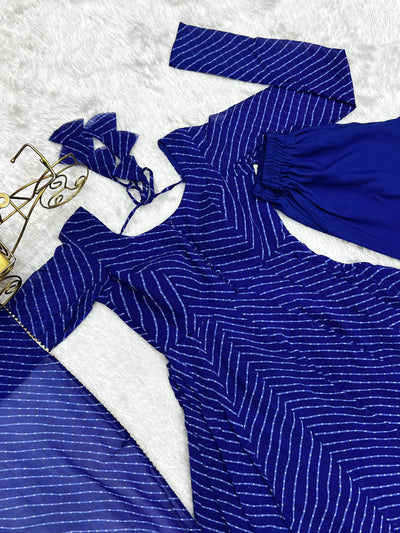 Royal Blue Color Three Piece Anarkali Suit For Festive Wear