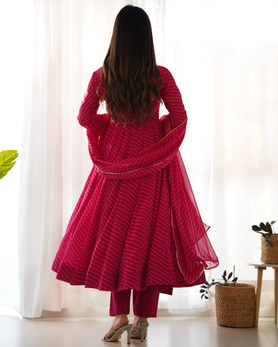 Pink Color Georgette With Laheriya Printed Three Piece Anarkali Suit