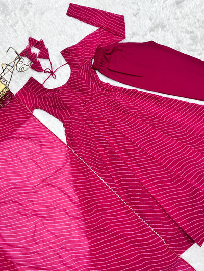 Pink Color Georgette With Laheriya Printed Three Piece Anarkali Suit