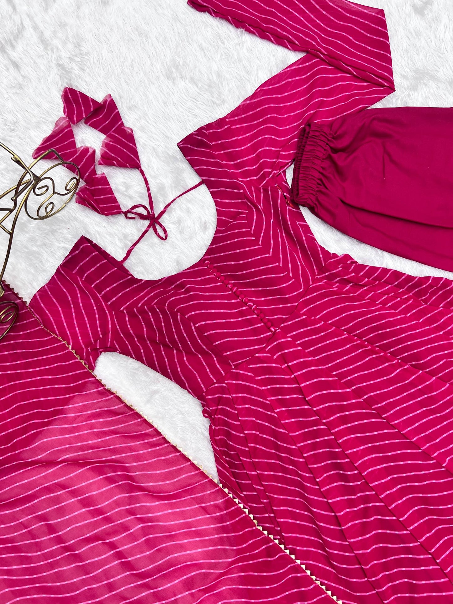 Pink Color Georgette With Laheriya Printed Three Piece Anarkali Suit
