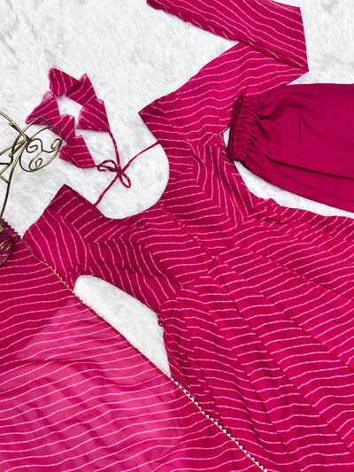 Pink Color Georgette With Laheriya Printed Three Piece Anarkali Suit