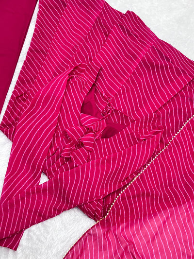 Pink Color Georgette With Laheriya Printed Three Piece Anarkali Suit