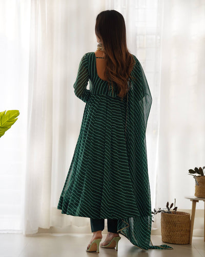 Stylish Green Color Laheriya Printed Anarkali Suit