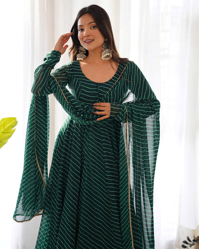 Stylish Green Color Laheriya Printed Anarkali Suit