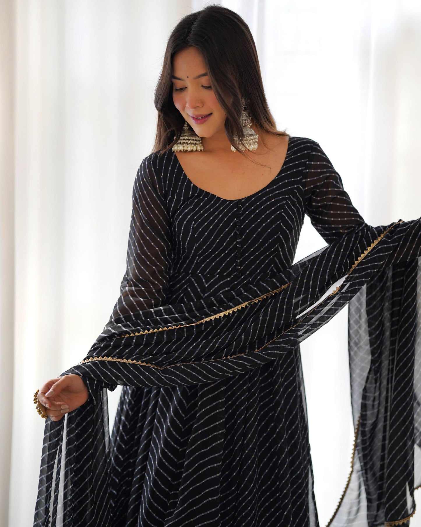 Classy Black Color Laheriya Printed Long Anarkali Suit