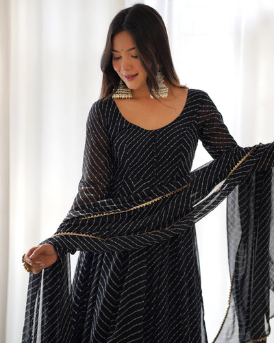 Classy Black Color Laheriya Printed Long Anarkali Suit