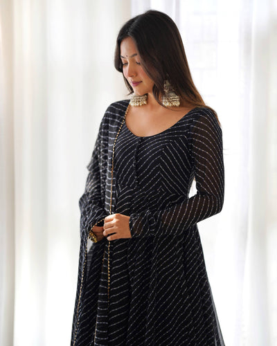 Classy Black Color Laheriya Printed Long Anarkali Suit