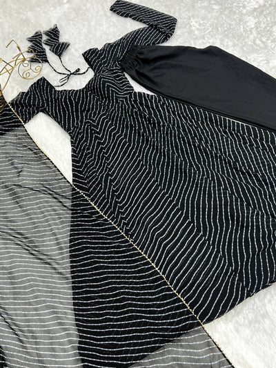 Classy Black Color Laheriya Printed Long Anarkali Suit