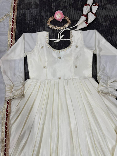 Off White Color Wedding Wear Heavy Anarkali Gown With Pent And Dupatta