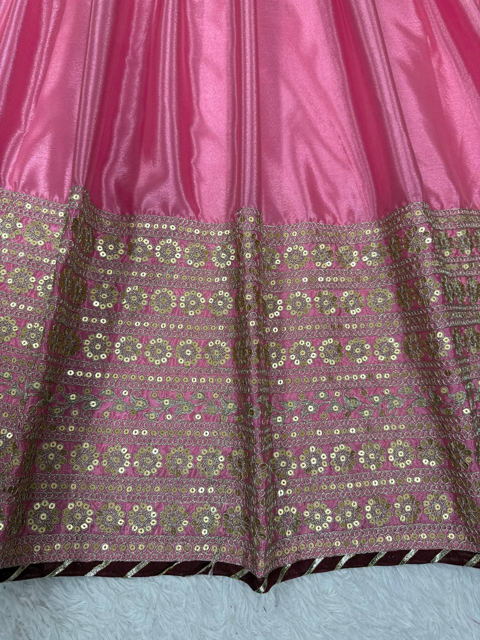 Pink Color Wedding Wear Chinon Silk Wear Long Gown With Dupatta