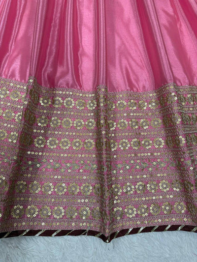 Pink Color Wedding Wear Chinon Silk Wear Long Gown With Dupatta