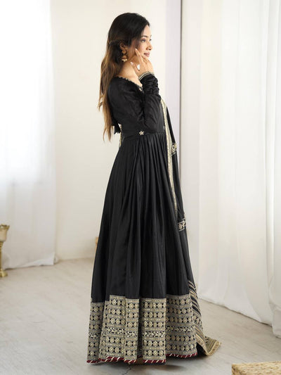 Black Color Chinon Silk With Sequence Work Long Gown with Dupatta