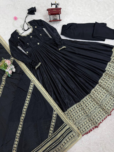Black Color Chinon Silk With Sequence Work Long Gown with Dupatta