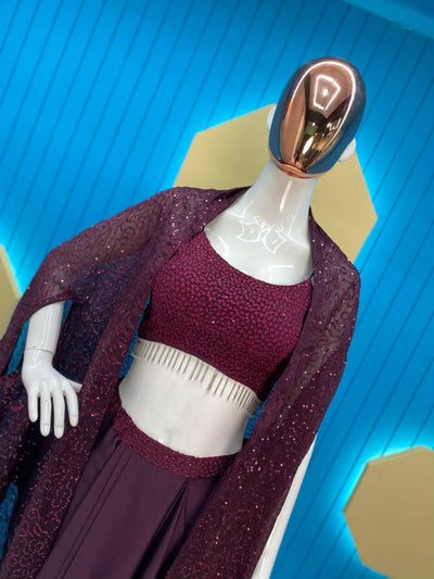 Wine Colour Indo-western Dhoti suit With Shrug