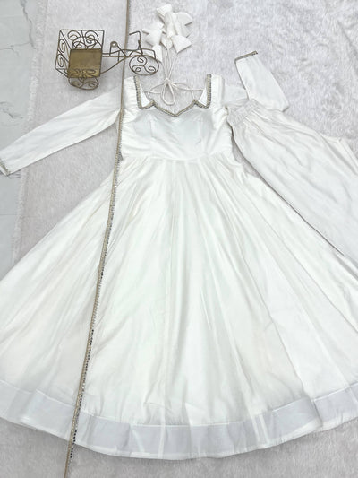 White Color Beautiful Anarkali Suit For Women