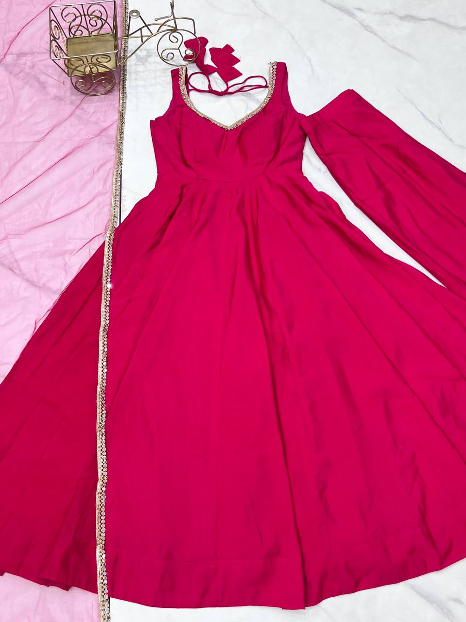 Pink Color Soft Georgette Wear Anarkali Suit For Girls