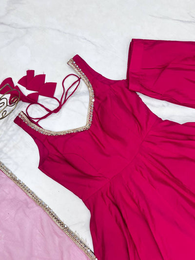 Pink Color Soft Georgette Wear Anarkali Suit For Girls
