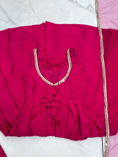 Pink Color Soft Georgette Wear Anarkali Suit For Girls