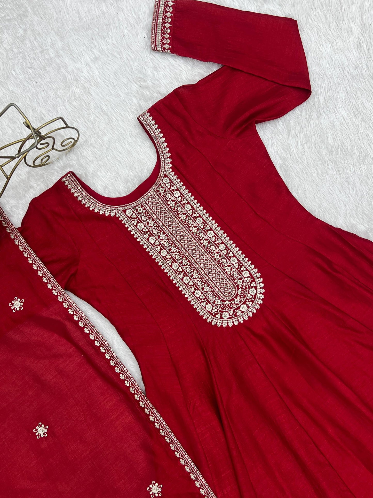 Beautiful Red Color Sequence Work Long Gown With Heavy Dupatta