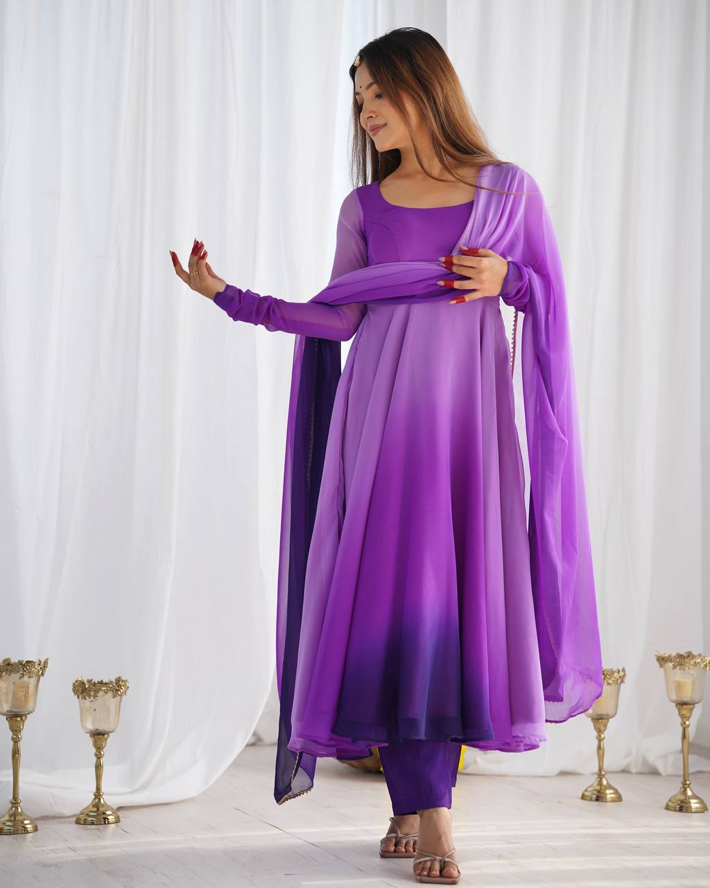 Good Looking Purple Color Multi Color Wear Anarkali Suit For Festive